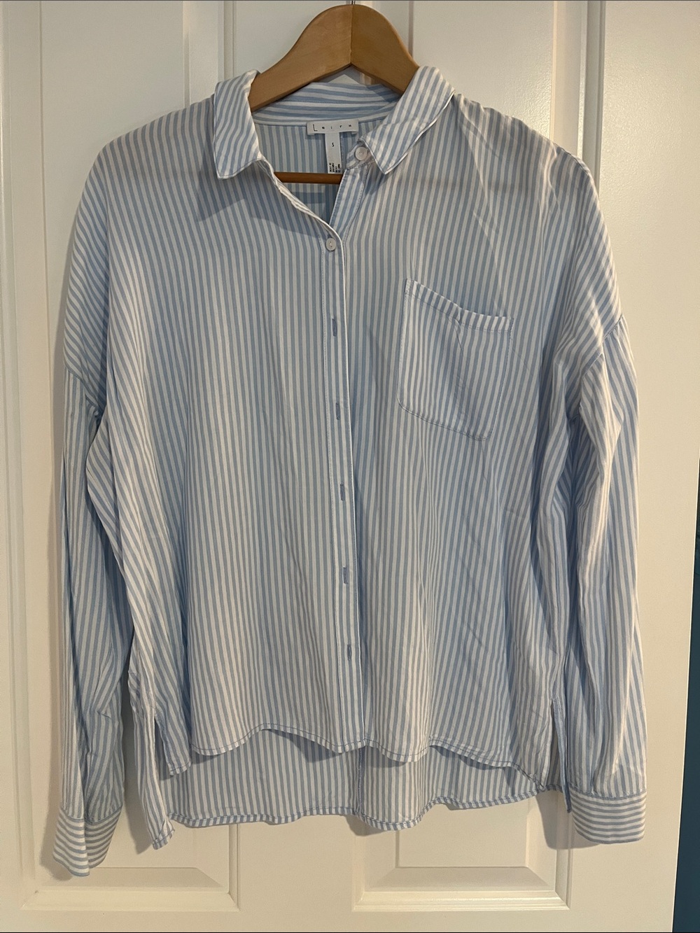 Leith Blue & White Vertical Stripe Button-Down Shirt